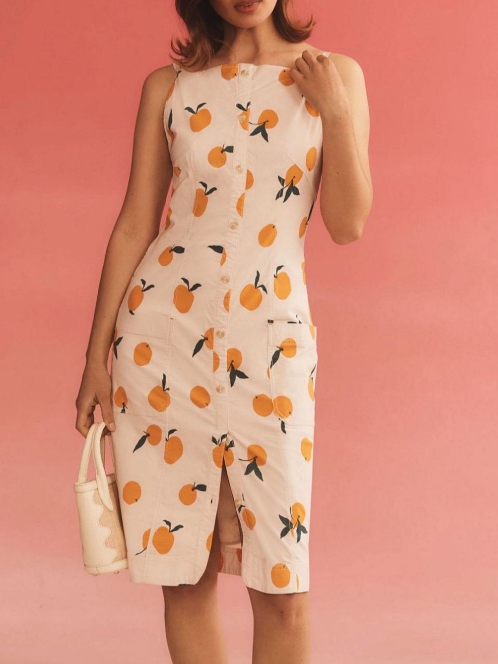 Dylan mierzwinski Anthropologie Midi Dress with Orange Fruit Print